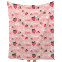 Strawberry Baby Blanket with Custom Name, Soft Flannel Kids Blanket 40x50 Gift
