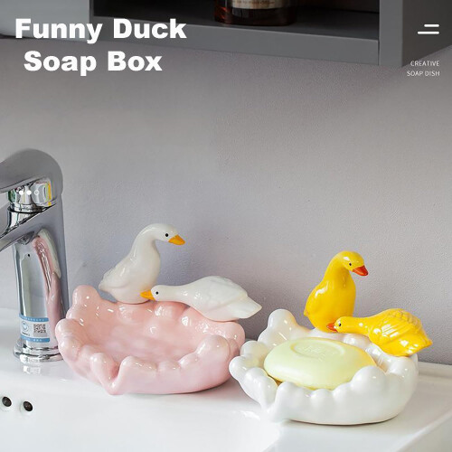 Ceramic Soap Dish with Cute Yellow Duck Design, MultiPurpose Holder for Bathroom and Kitchen 2