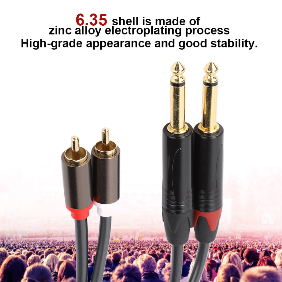 1.5M Plated Aluminum Dual Rca To 6.35 Mono Audio Cable Gold 8481389372674