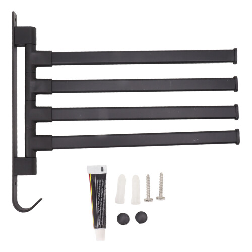 Black Swivel Towel Bar Wall-Mounted Aluminum