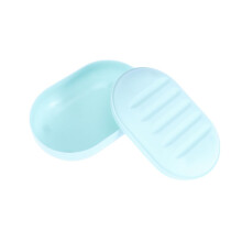 Blue Soap Dish with Lid and Draining Design for Bathroom Shower Kitchen Travel Holder