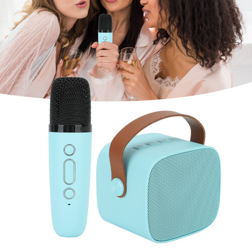 Mini macchina karaoke con microfono wireless, 8x7x6cm, blu