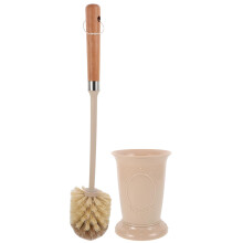 Toilet Brush with Holder Long Wooden Handle Soft Bristles Compact Space Saving for Deep Cleaning