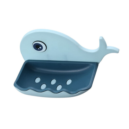 Whale Shape Self Draining Soap Dish Holder, Rustproof No Drilling Wall Mount, Skyblue Bathroom Organizer