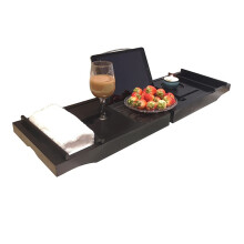 Extendable Bathtub Tray with Book and Wine Holder, Non Slip Bath Caddy Organizer Gray