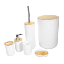 White Bathroom Accessories Set with Trash Can Toothbrush Holder Soap Dish Lotion Bottle Toilet Brush Cup