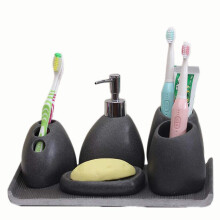 Black Bathroom Accessories Set 5 Piece, Modern Countertop Organizer for Stylish and Functional Decor