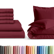 Queen Bed Sheet Set Burgundy 6 Piece with Duvet Cover, 21' Deep Pockets, Ultra Soft, Wrinkle Resistant