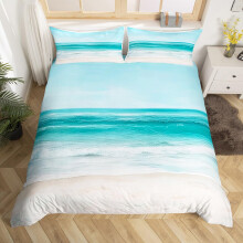 King Size Duvet Cover Light Blue White Coastal Bedding Set with Breathable Fabric and Easy Clean