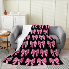 Plush Throw Blanket TwoTone Pink Black Watercolor Bow Fleece Baby Blanket Compact 30'x40'