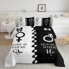 Twin Bedding Set Black and White Bow Print Twin Size with Pillowcase for Easy Room Coordination