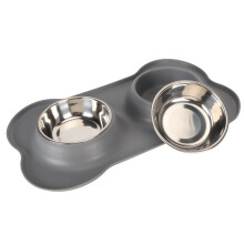 Spill-Proof Stainless Steel Dog Bowls Set with Silicone Mat, 14cm