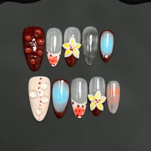 (XS) 10pcs Blue Ombre Almond False Nails