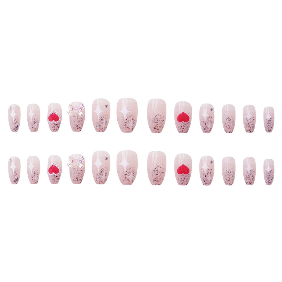 Hue-Grain (Standard) 3D Bow Press-On Nails, 24Pcs, Sweet Style