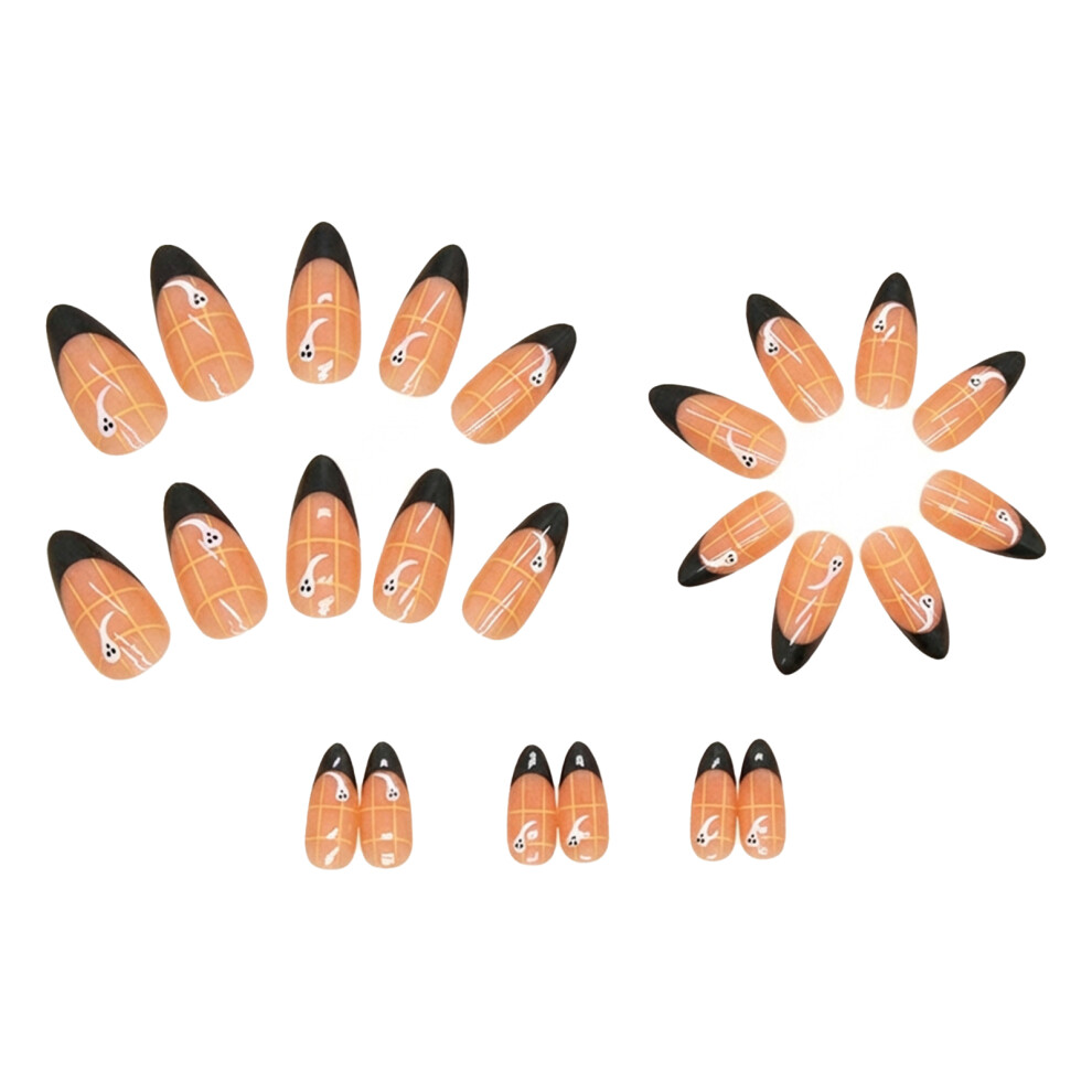 Hue-Grain Halloween Ghost Nails 24Pcs Black Almond