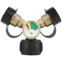 2 Way Propane Splitter Tank Adapter with Shut Off Valve Gauge Brass Tee for Grill Camping Stove