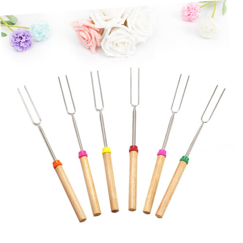6pcs Telescoping Marshmallow Roasting Sticks with Wooden Handles for Campfire BBQ 1