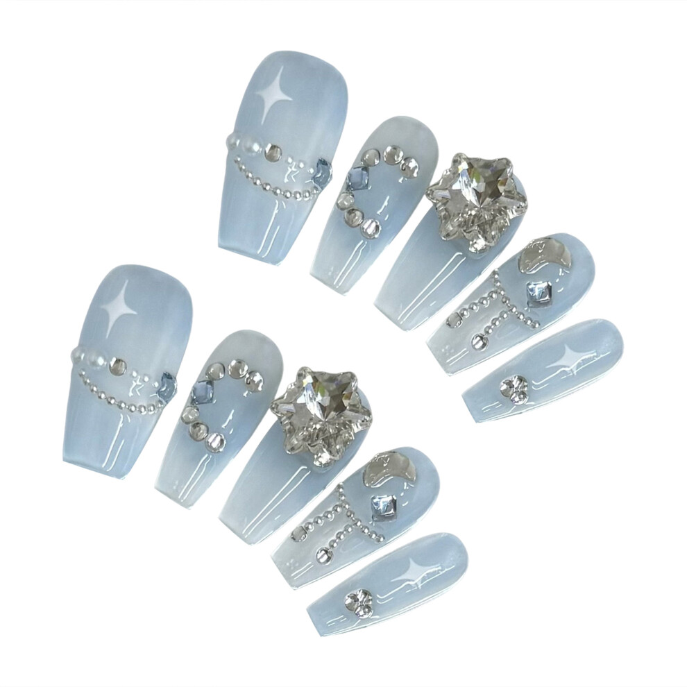 Zhouq-Outdoors (Xs) 10Pcs Rhinestone Coffin Press-On Nails For Party & Daily