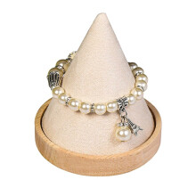 (Pu white leather) Wood Bracelet & Watch Stand - Multi Display Holder