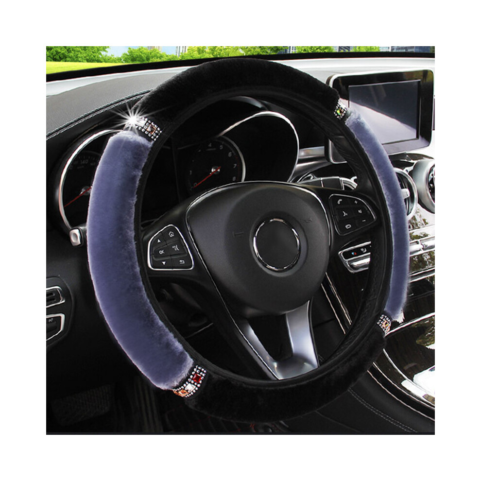 (Gray) Rhinestone Plush Steering Wheel Cover, 37-38Cm Gray 6447105820784