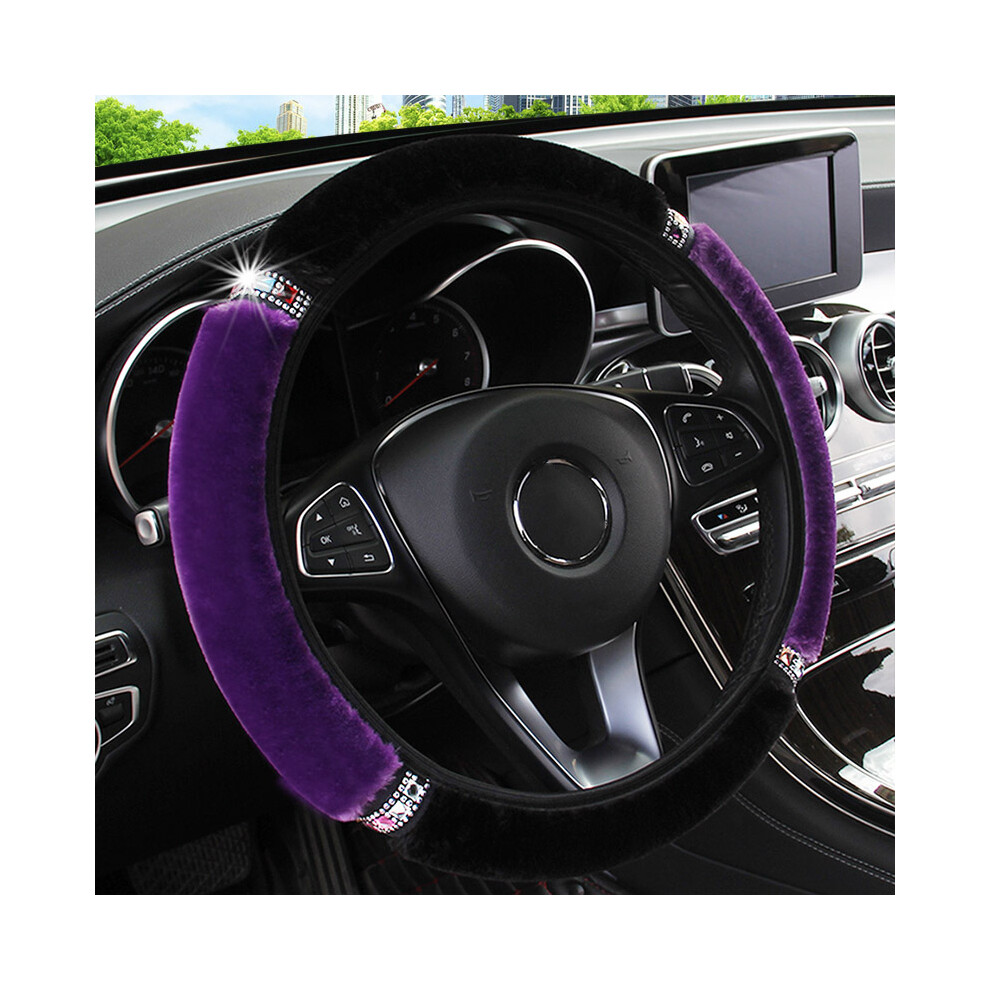 (Purple) Rhinestone Plush Steering Wheel Cover, 37-38Cm Purple 6447105816411