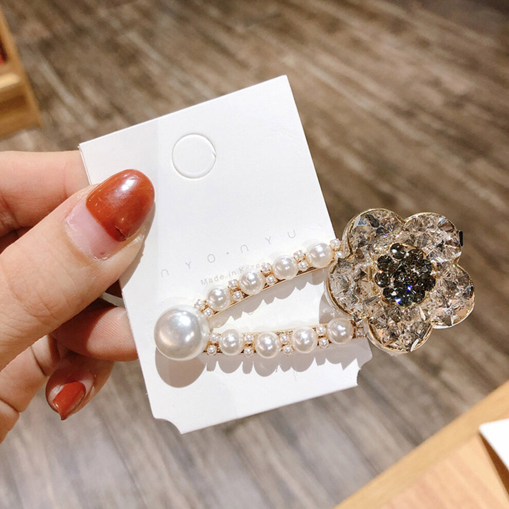 Reach-Tools Gray (Gray) Pearl Hair Clip 6.5Cm Crystal Hairpin For Women
