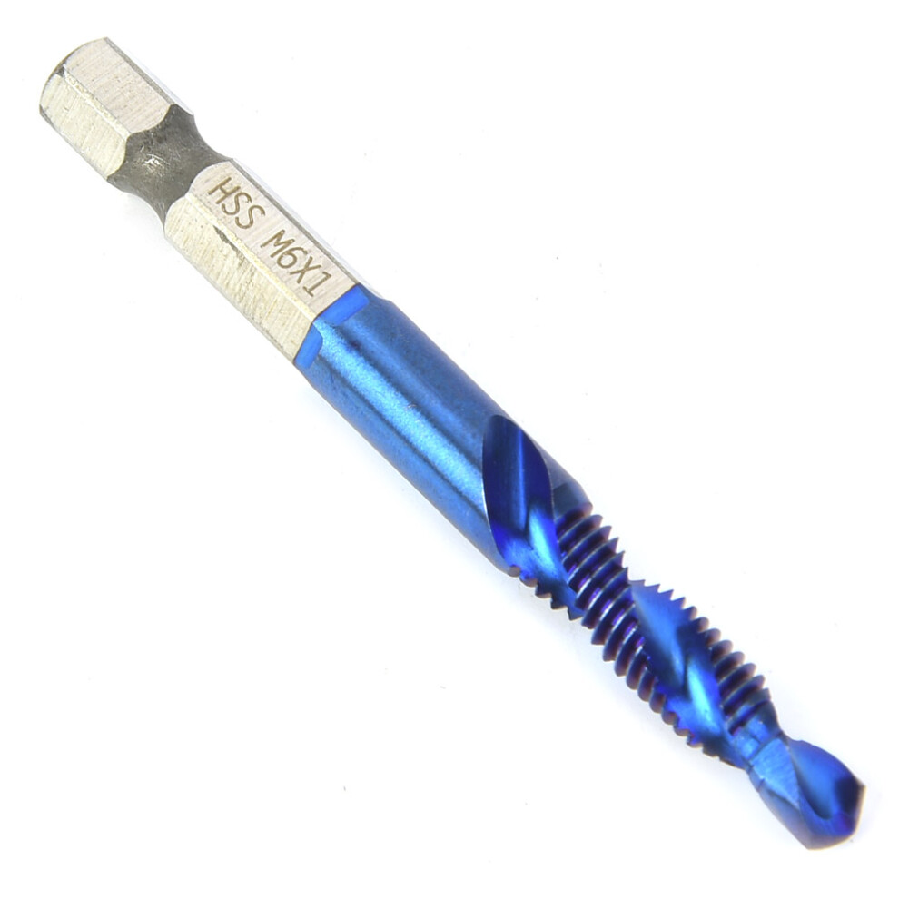 High Speed Steel 6.35Mm Hex Shank Tap Drill Bit M6 For Metal Blue 9381389388806