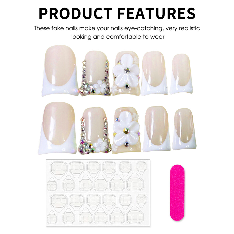 Roc-Electron (L) French Tip False Nails - Durable & Comfortable
