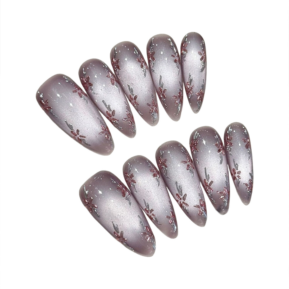 Roc-Electron (M) Flash Cat Eye False Nails - Purple Durable Fake Nails