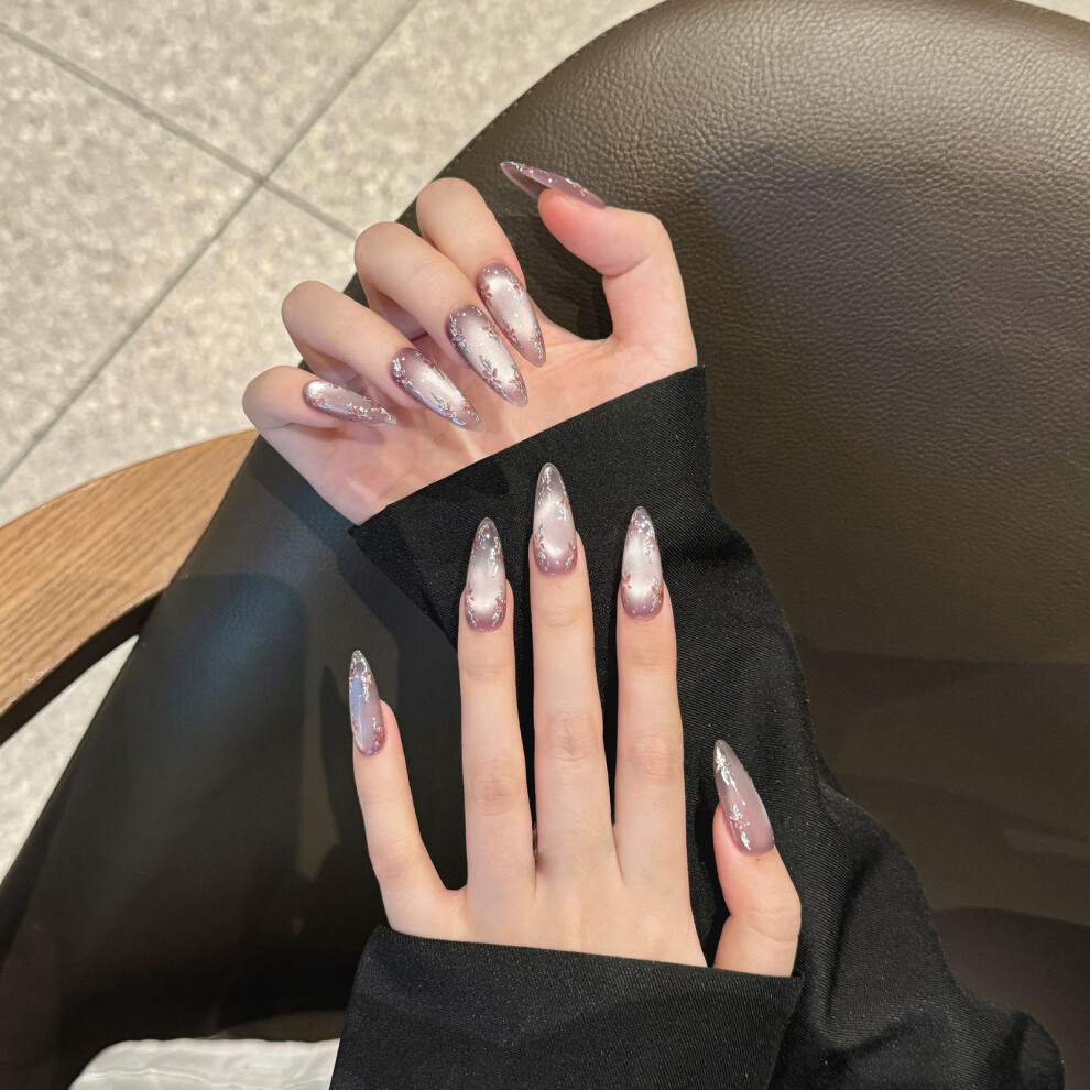 Roc-Electron (Xs) Flash Cat Eye False Nails - Purple Durable Fake Nails