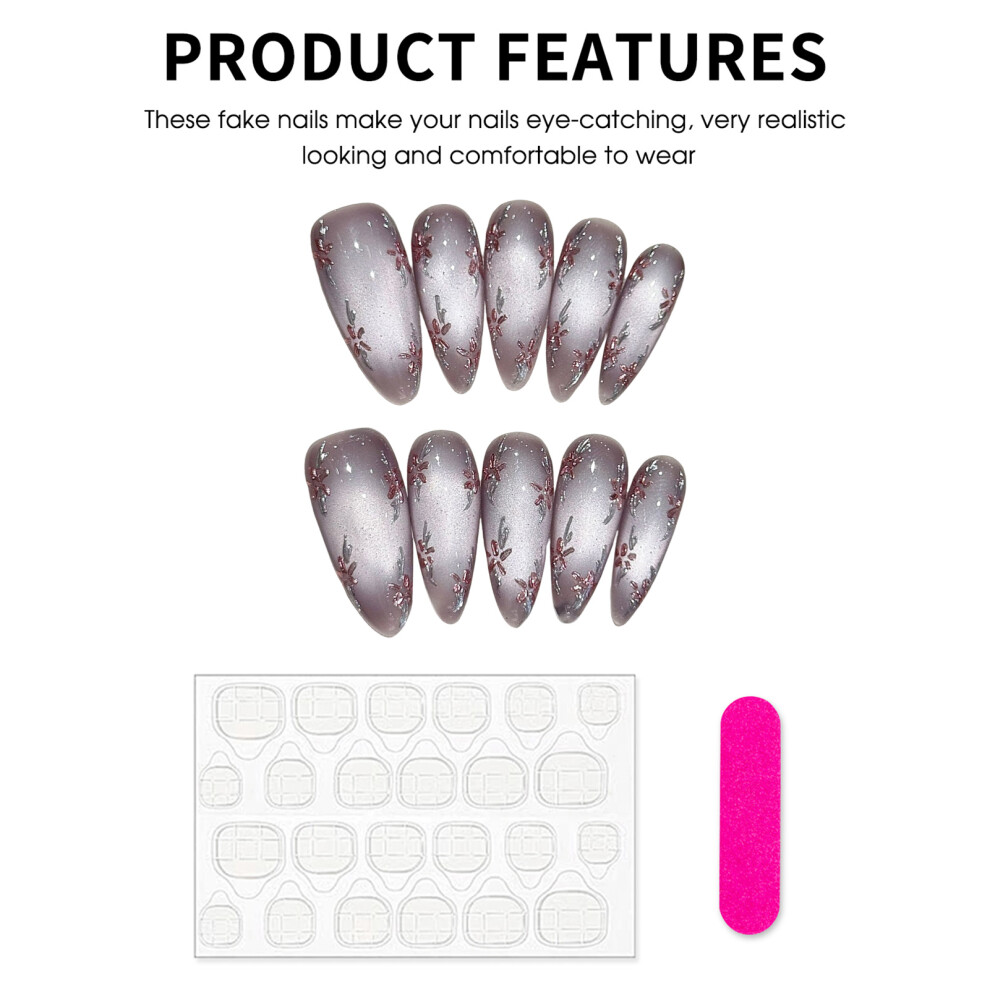 Roc-Electron (S) Flash Cat Eye False Nails - Purple Durable Fake Nails