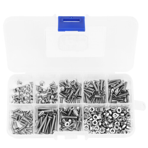 340pcs M3 Stainless Steel Hex Socket Flat Head Screw & Nut Assortment Set 1