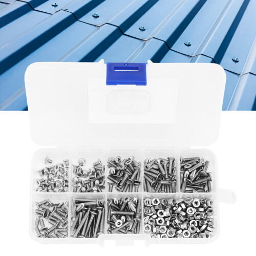 340pcs M3 Stainless Steel Hex Socket Flat Head Screw & Nut Assortment Set 2