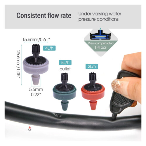 50 Pack Adjustable Drip Irrigation Nozzles with Precise Flow Control for Garden and Lawn 2
