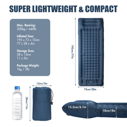 Extra Thick 4" Inflatable Sleeping Pad with Built-in Pump, 195x72cm 1