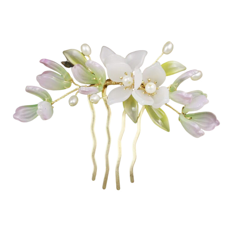 Reach-Tools White/Purple ( Mulan) Chinese Floral Bridal Hair Comb, Elegant Barrette