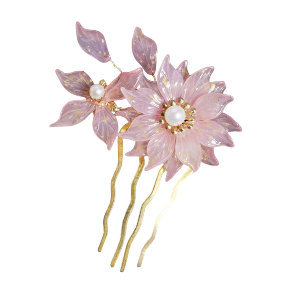 Roc-Electron Pink ( Sun Flower) Chinese Floral Bridal Hair Comb Barrette - 50 Char