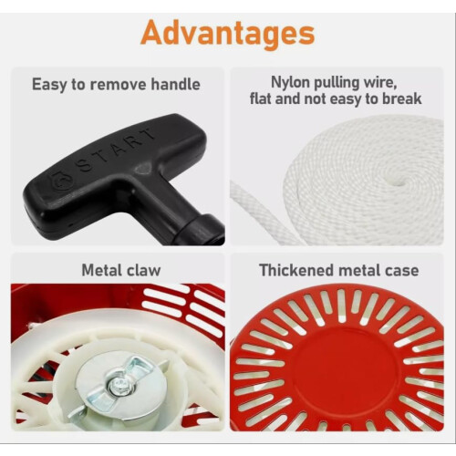Recoil Pull Starter Red for Honda GX240 GX270 173F 177F Generator Engine Fast Start Replacement 1