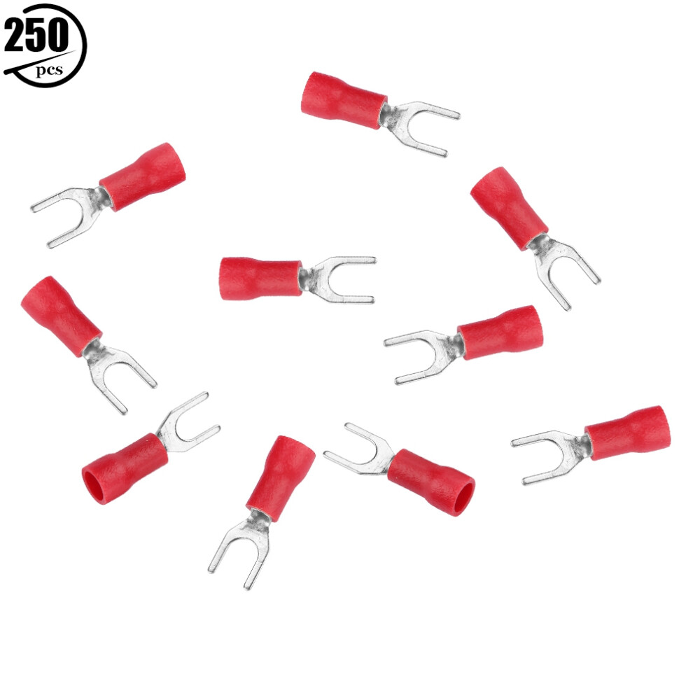 250Pcs Insulated Electrical Wire Terminals Crimp Fork Connectors, Red 9471389393761