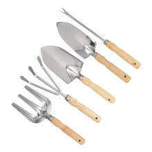 5Piece Stainless Steel Garden Hand Tools with Ergonomic Wooden Handle for Planting and Weeding