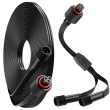 Verlengkabel van 4 Meter met Y-Splitter voor Permanente Buitenverlichting, Waterdicht, 22AWG Puur Koperdraad, Zwart