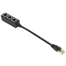 RJ45 Ethernet Adapter Cable Extension 1 to 3 Port, CAT8, Gold Plated, Black