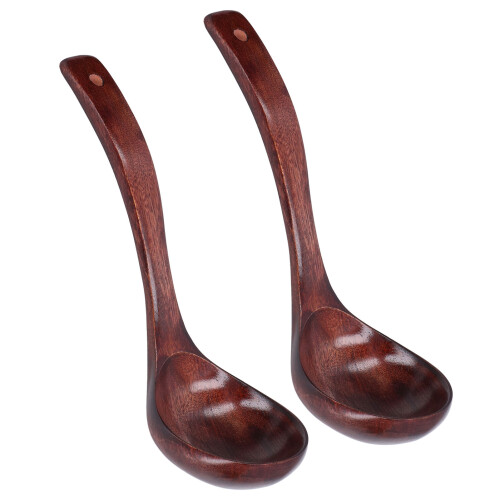 2 Stück Kampferholz-Löffel, 9 cm Breite, langer Griff 1