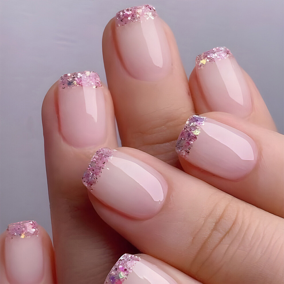 Reach-Tools Glitter French False Nails, 30Pcs For Party & Wedding