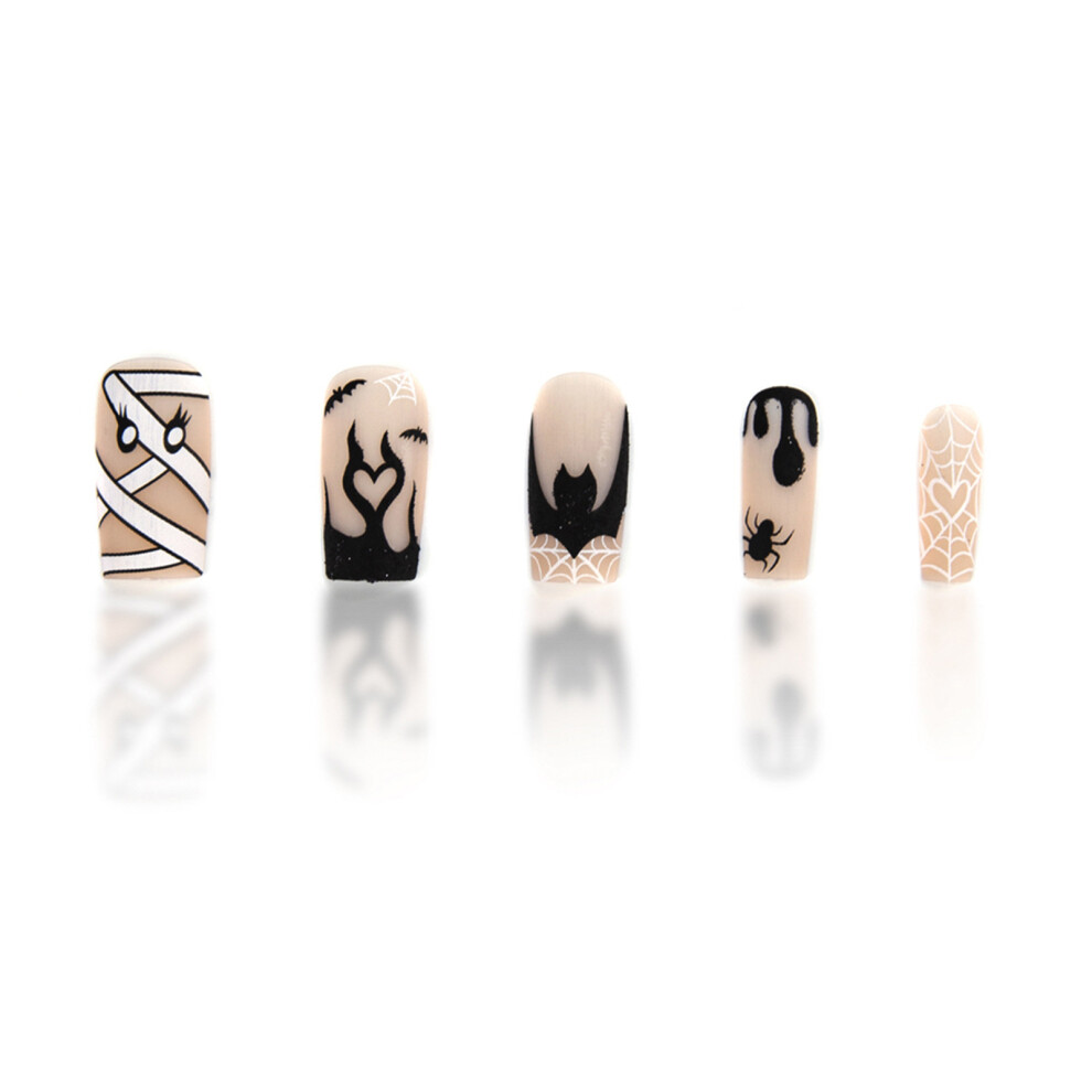 Roc-Electron Bat Print Halloween Fake Nails - 50 Char
