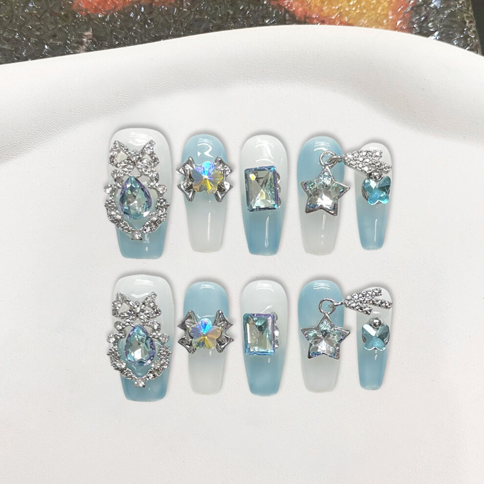 Penghui-Toys (Xs) Salon Fake Nails Press On Nails Handmade Super Shiny Reusable False Nails For Women Girls Diy Nail Manicure