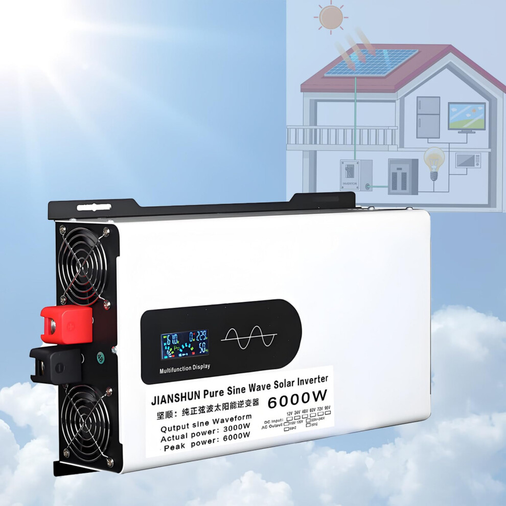 6000W Solar Hybrid Pure Sine Wave Inverter 12V96v Dc To 110V/220V With Dual Lcd Display For Offgrid 9169991533032