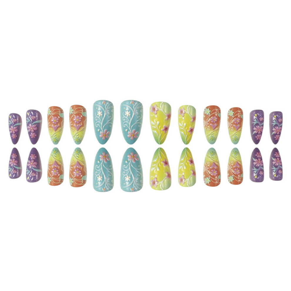 Creation-3C 24Pcs Glossy 3D Floral Press-On Nails For Women