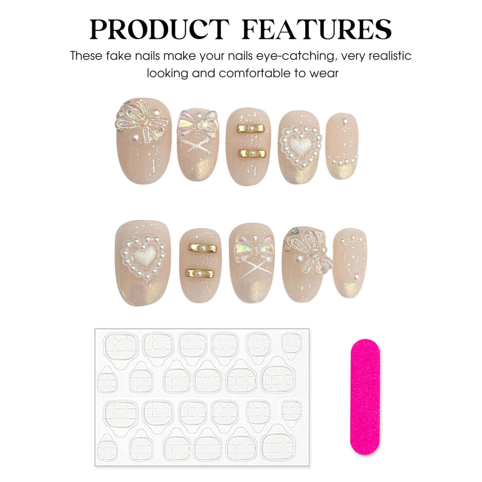 Reach-Tools (M) Pearl Decor Fake Nails, Smooth Edge, 50Pcs