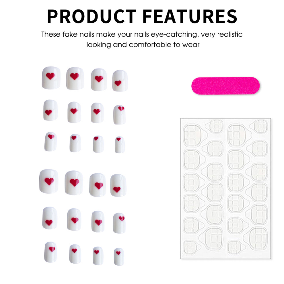 Creation-3C Heart Print Reusable False Nails - Sweet & Stylish